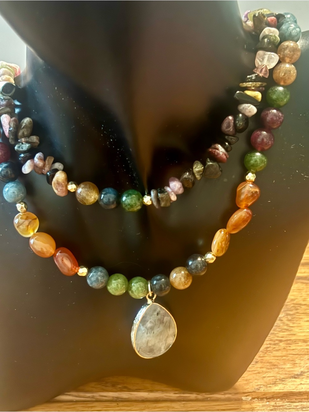 dylan Mysric Multicolored Natural Gemstone Layered Necklace Teardrop Pendant - Picture 7 of 7